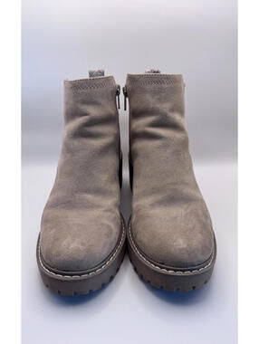 Beige Suede Ankle Boots with Chunky Heel